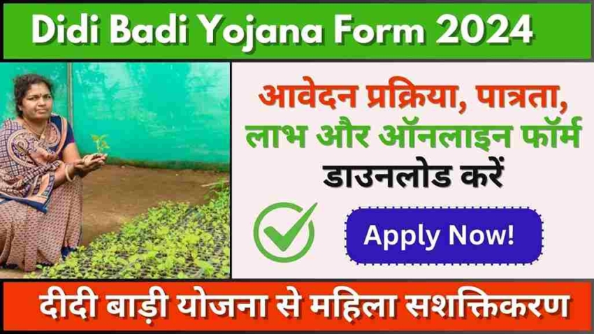 Didi Badi Yojana Form PDF Download 2024, आवेदन प्रक्रिया, पात्रता, लाभ और ऑनलाइन फॉर्म डाउनलोड करें